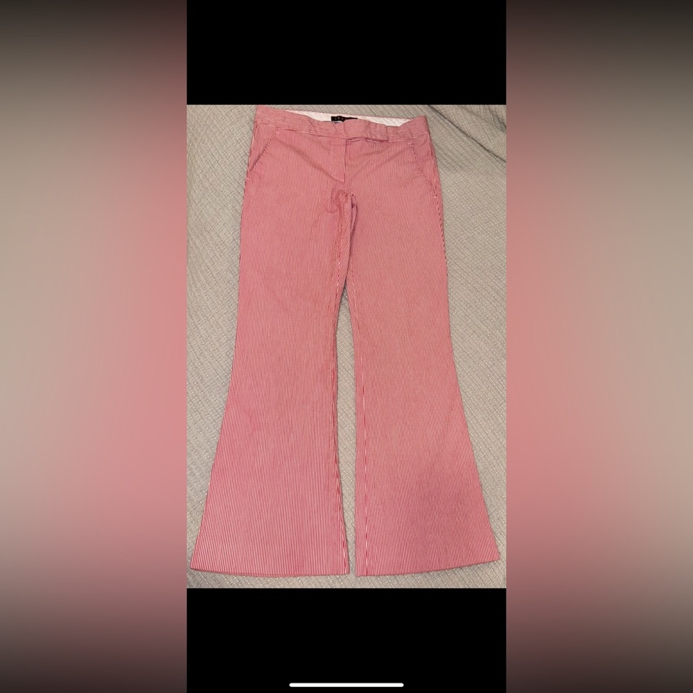 Theory Red and White Striped stretch cotton seersucker pants